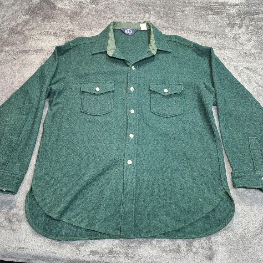 Vintage Woolrich Wool Shirt Mens XL Green Button Front Made in USA CPO Heavy 50s